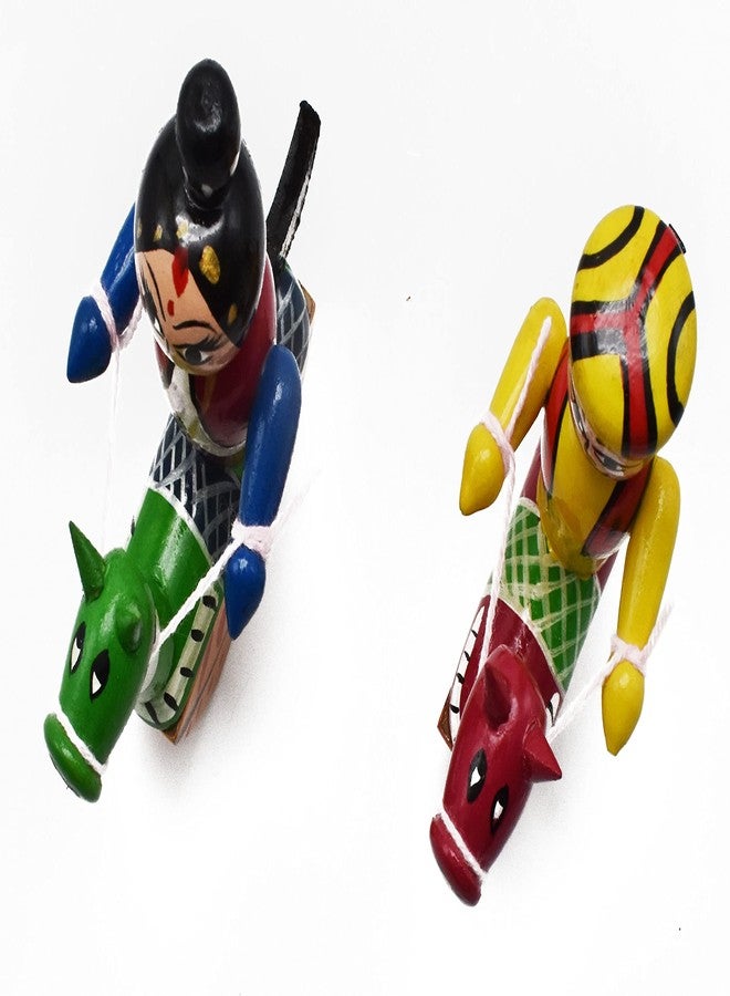justhandmade Wooden Horse Procession Jodi Dolls| Channapatna Kelu Gombe Jodi | Multicolour Home Decor Showpiece (JHMHORSE102) - Image 3